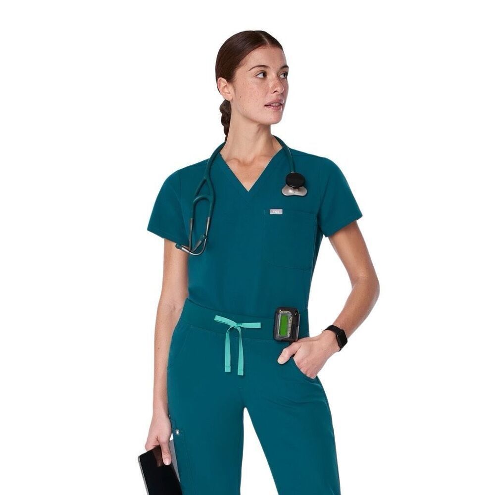 FIGS Caribbean Blue Catarina Scrub Top Small